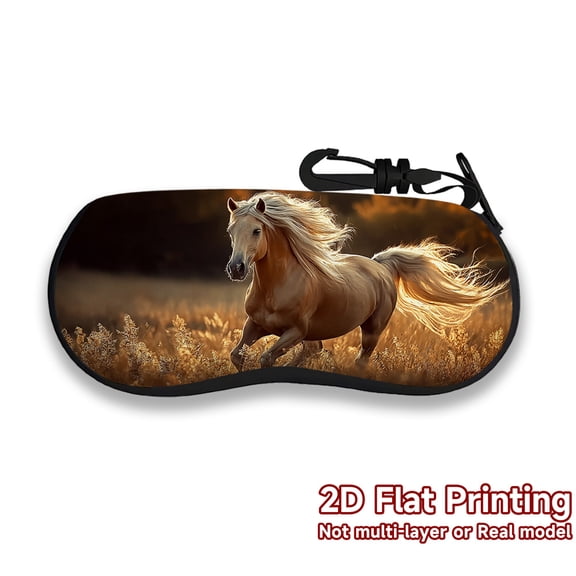 Golden Gallop Pattern Glasses Case, Neoprene Lightweight Soft Shell , Padded Protection & Zip Closure - Portable Travel Accessory