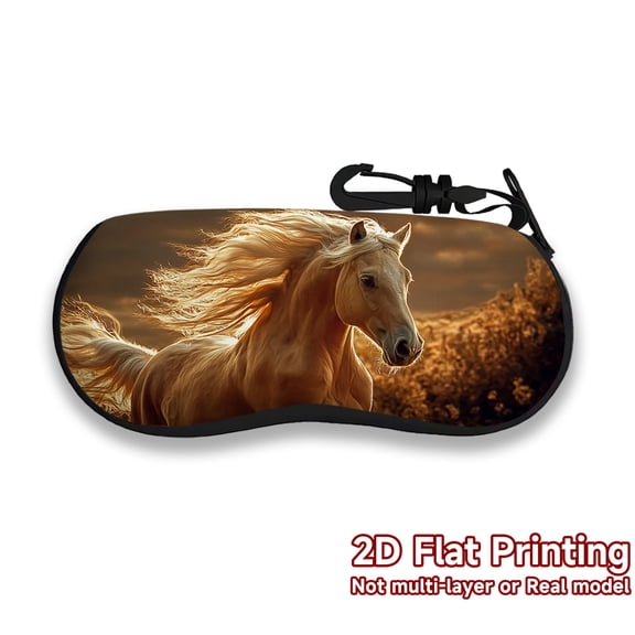 Golden Gallop Pattern Glasses Case Neoprene Lightweight Soft Shell Padded Protection Zip Closure Portable Travel Accessory