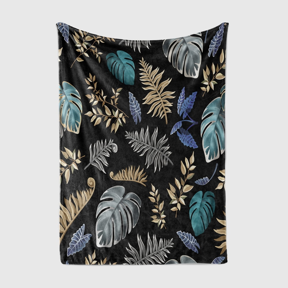 Golden Garden Throw Blanket Nordic Style Tropical Plants Color Leaves