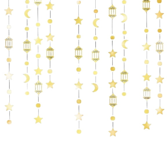 Golden Garland For Eid, Party - Stars Moons Lanterns Paper Decor 9CM2