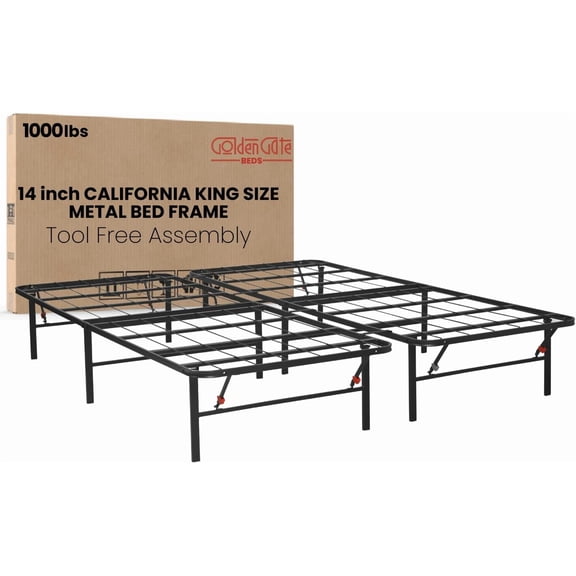 Golden Gate Beds Foldable Metal Bed Frame Sturdy Iron Platform, No Box Spring Needed, Portable & Collapsible, Heavy Duty, Easy Assembly, Noise-Free, Under Bed Storage King (Black)