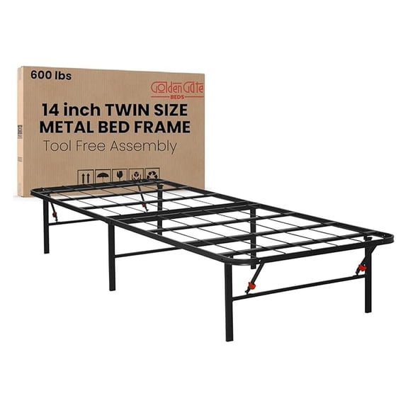 Golden Gate Beds Foldable Metal Bed Frame Sturdy Iron Platform, No Box Spring Needed, Portable & Collapsible, Heavy Duty, Easy Assembly, Noise-Free, Under Bed Storage Twin Size (Black)