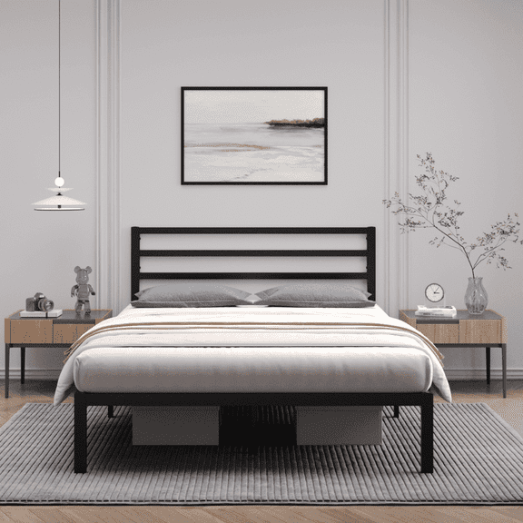 Golden Gate Beds Metal Platform Bed Frame with Headboard, Heavy Duty Steel, No Box Spring Needed, Noise-Free, Easy Assembly, Under-Bed Storage, Full Size, Black Finish