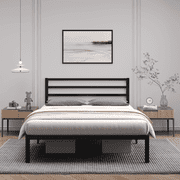 Golden Gate Beds Metal Platform Bed Frame with Headboard, Heavy Duty Steel Slats, No Box Spring Required, Noise-Free, Easy Assembly, Minimalist Design with Under-Bed Storage - Queen size,Black Finish