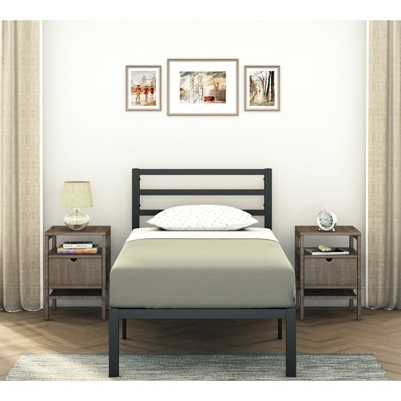 Golden Gate Beds Metal Bed Frame, Sturdy Mattress Foundation with Storage Space, No Box Spring Needed, Heavy Duty Frame, Easy Assembly, Strong Steel Platform Base, Stylish, Minimalist - Black, Twin