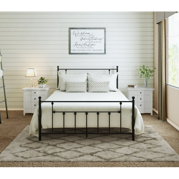 Golden Gate Beds Victorian Style Metal Platform Bed Frame with Antique Wrought Iron-Art Headboard and Footboard, Classic Cama Steel Mattress Foundation, No Box Spring Needed, California King, Black
