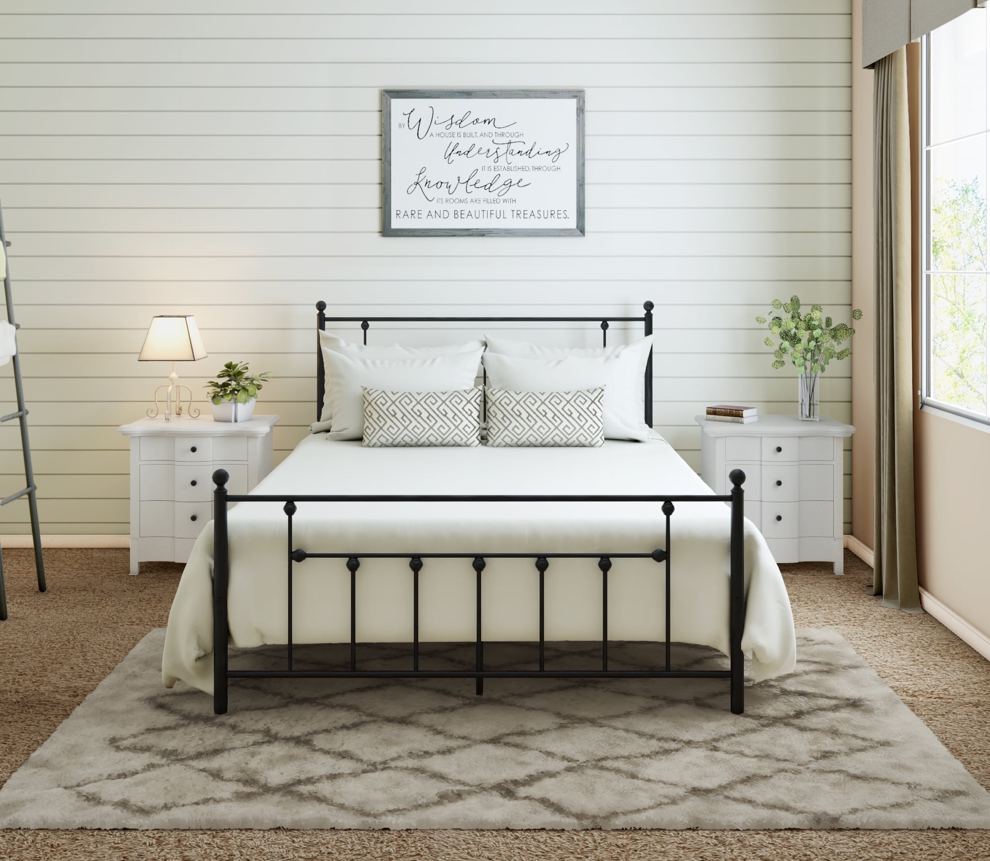 Golden Gate Beds Victorian Style Metal Platform Bed Frame with Antique Wrought Iron-Art Headboard and Footboard, Classic Cama Steel Mattress Foundation, No Box Spring Needed, King Size, Black Finish