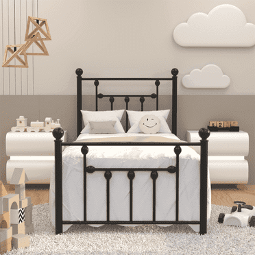Golden Gate Beds Victorian Twin Size Black Iron Bed Frame with Headboard & Footboard, Metal Platform, No Box Spring Needed - Metal Twin Bed Frame