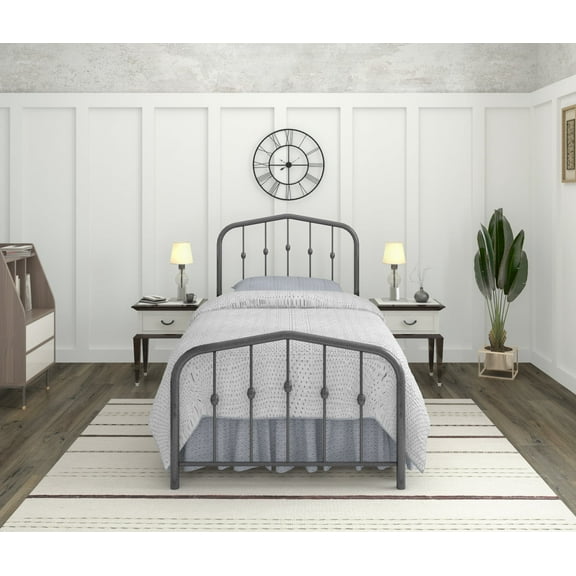 AMBEE21 Golden Gate Beds Washington Twin Size Silver Iron Bed Frame with Headboard Footboard Wrought Iron Heavy Duty Metal Platform Foundation Farmhouse Victorian Style 600 lbs Capacity CastleBeds