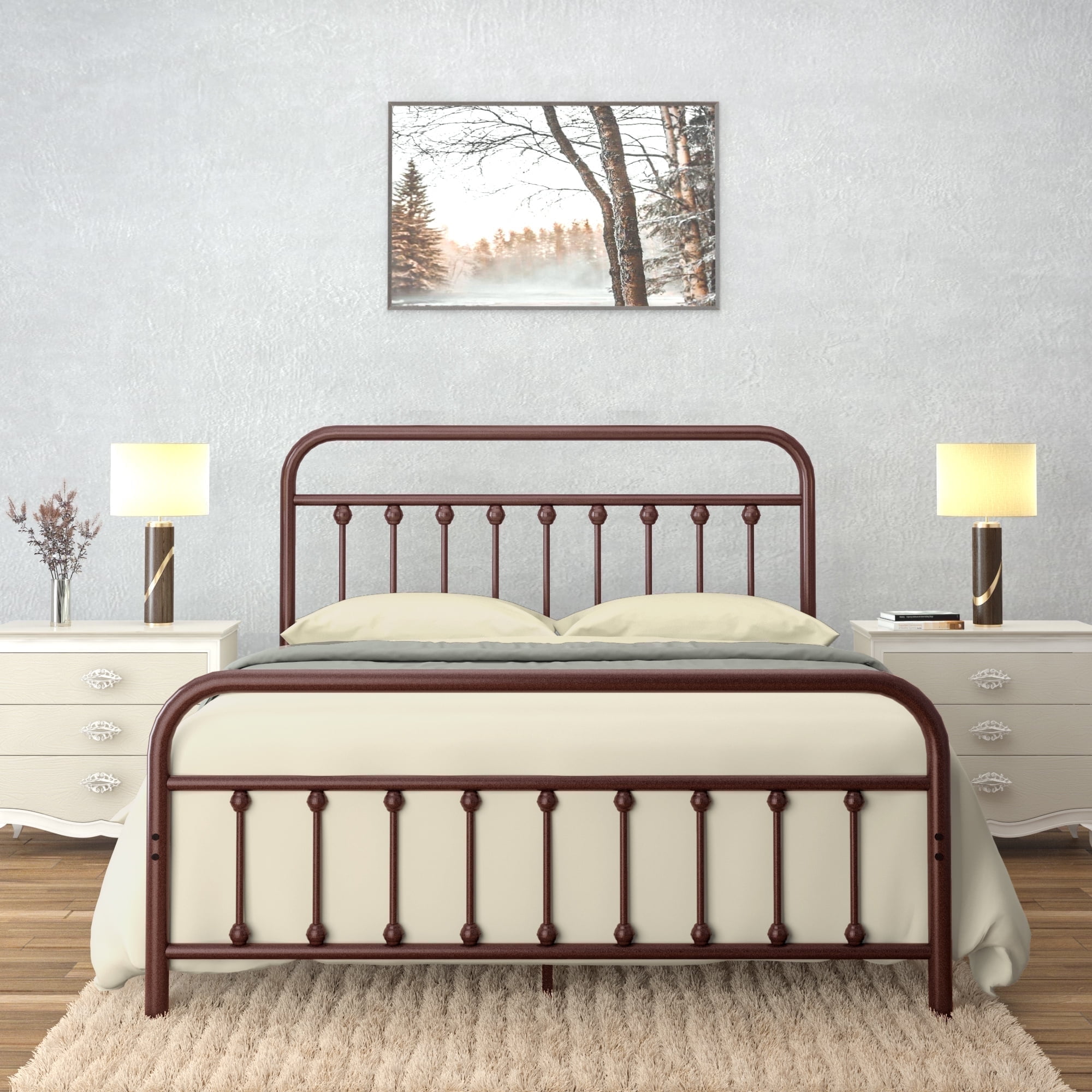 Golden Gate Beds Vintage Wrought Iron BedFrame with Classic Metal Platform Base, Headboard and Footboard, No Box Spring Needed, Easy Assembly, Mattress Base , Noise-Free, Sleek Brown Finish,Full Size