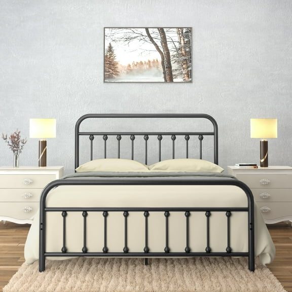 Golden Gate Beds Victorian Vintage Style Metal Bed Frame with Wrought Iron Headboard and Footboard, Classic Platform Bedframe with Storage, No Box Spring Needed, Mattress Foundation, Black,Queen Size