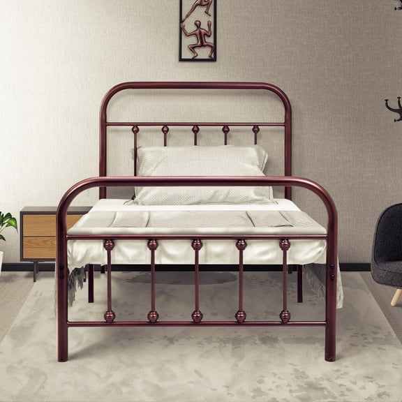 Golden Gate Beds Vintage Wrought Iron BedFrame with Classic Metal Platform Base, Headboard and Footboard, No Box Spring Needed, Easy Assembly, Mattress Base, Noise-Free, Sleek Brown Finish- Twin Size