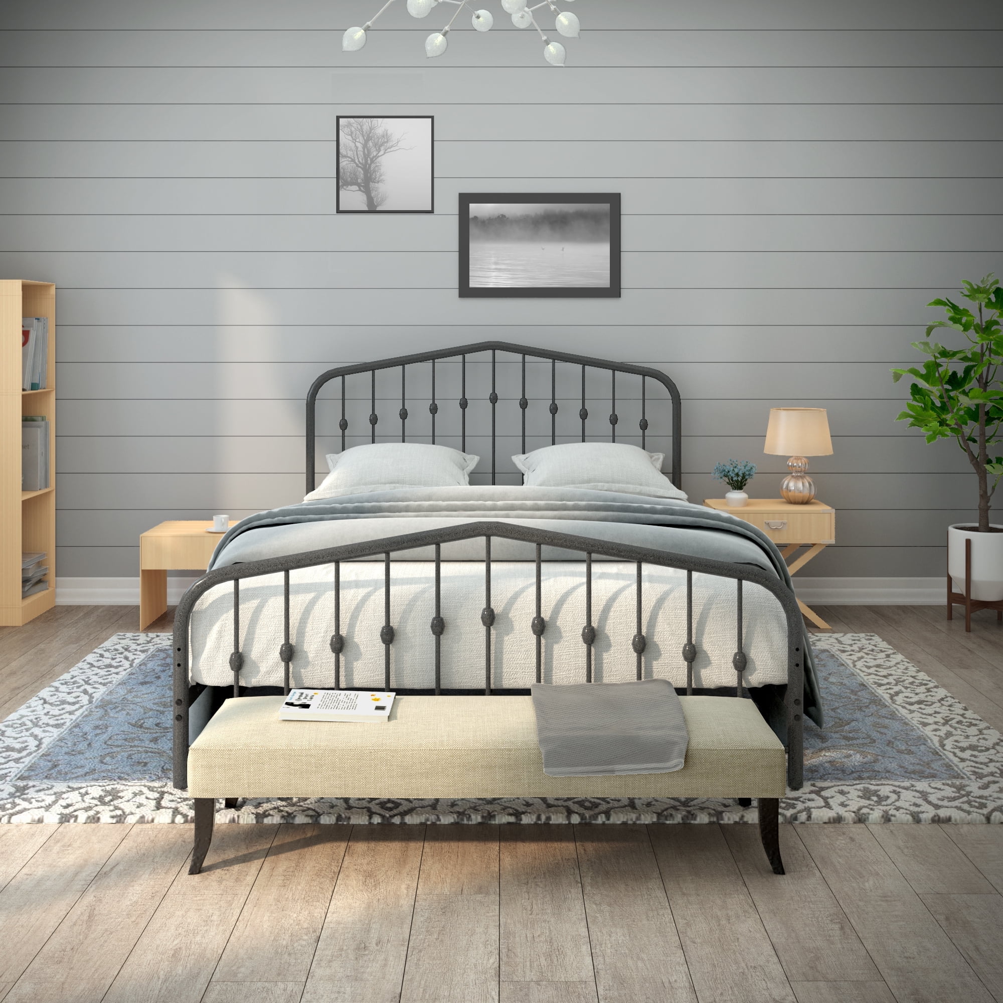 AMBEE21 Golden Gate Beds Washington Full Size Silver Iron Bed Frame with Headboard Footboard Wrought Iron Heavy Duty Metal Platform Foundation Farmhouse Victorian Style 800 lbs Capacity CastleBeds