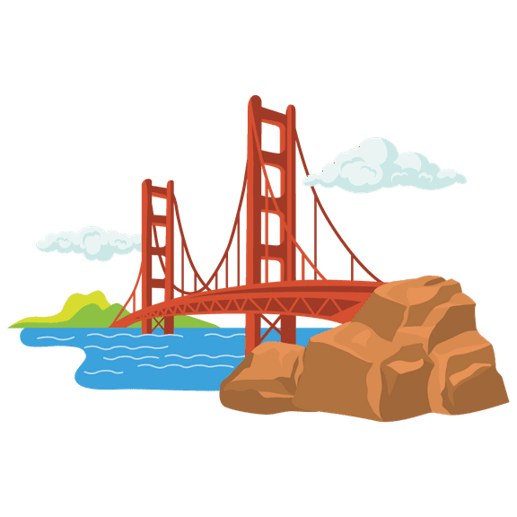 Golden Gate Bridge 13" x 20" Famous Landmark Multicolored Living Room Wall Decoration Sticker Cartoon Style Art Design Famous Tourist Spot Vinyl Adhesive Home Wall Decal