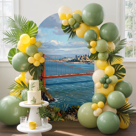 Golden Gate Bridge Arch Backdrop Cover, 4FT, San Francisco Coastal Spandex Arch Covers Double-Sided Backdrop for Wedding Birthday Party Photo Background Decoration