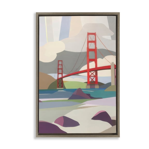 Stupell Industries Golden Gate Bridge Architecture Brown Framed Floater Canvas Wall Art, design by Melba Browne