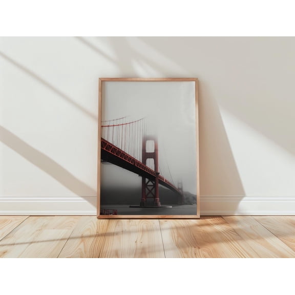 Golden Gate Bridge Black and White with Red Accent Poster Unframed Paper Print
