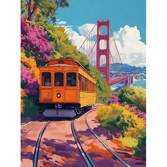 Golden Gate Bridge Cable Car Canvas Print/Wall ArtSuitable for Living RoomBedroomOfficeDining Room and Hallway Decoration.