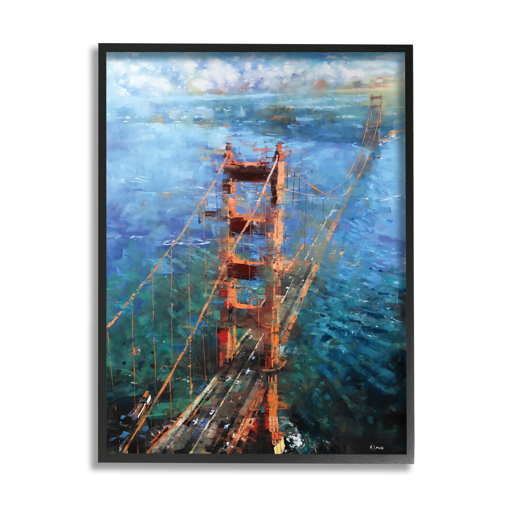 Golden Gate Bridge Contemporary Abstract Aerial View 16 in x 20 in Framed Painting Art Prints, by Stupell Home Décor