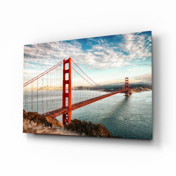 Golden Gate Bridge Daylight Cliff View Glass Wall Art