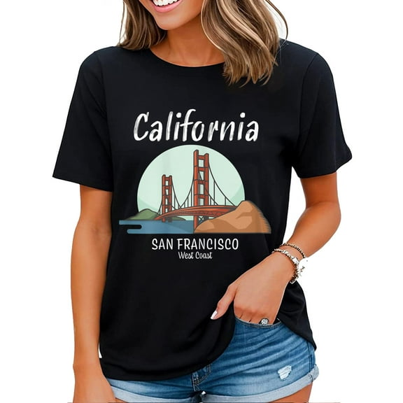 Golden Gate Bridge Gift Design Shirt for Women California San Francisco T-Shirt Black 2X-Large