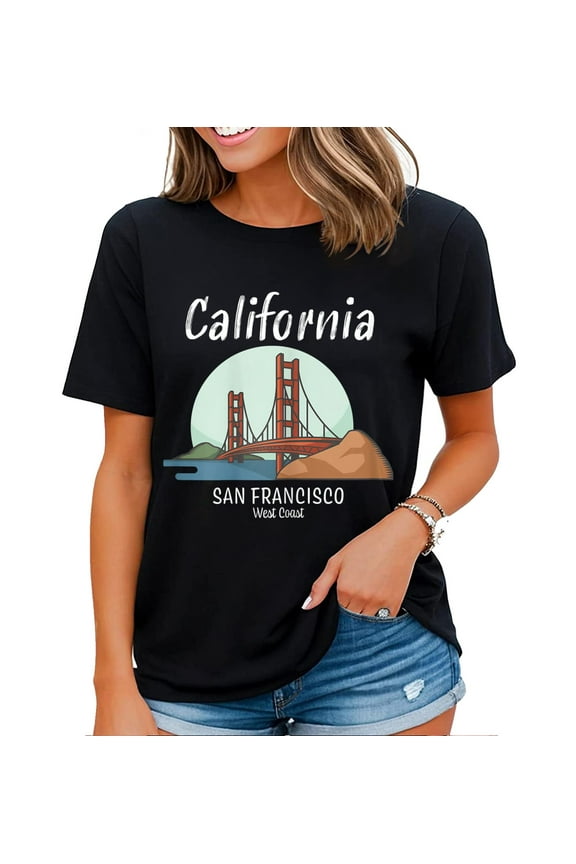 Golden Gate Bridge Gift Design Shirt for Women California San Francisco T-Shirt Black Medium