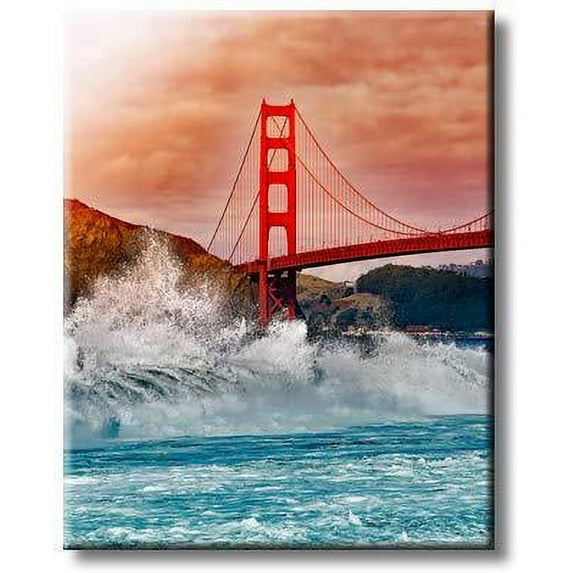 Golden Gate Bridge High Waves, Picture on Streched Canvas, Wall Art Décor, Ready to Hang