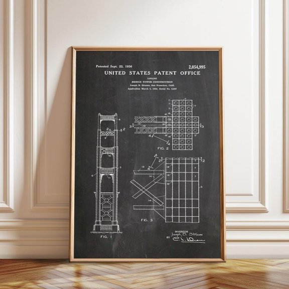 Golden Gate Bridge Patent Architectural Wall Art Print, Unframed Paper Poster 8x10in