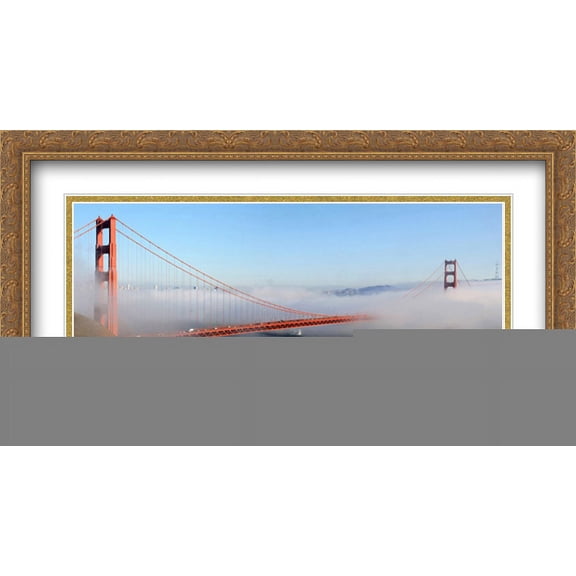 Golden Gate Bridge, San Francisco 2x Matted 40x22 Large Gold Ornate Framed Art Print by The Cityscape Art Print Series