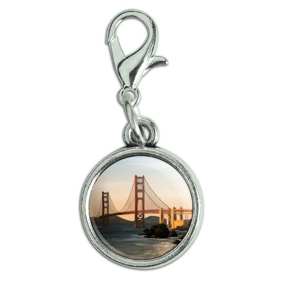 Golden Gate Bridge San Francisco Antiqued Bracelet Pendant Zipper Pull Charm with Lobster Clasp