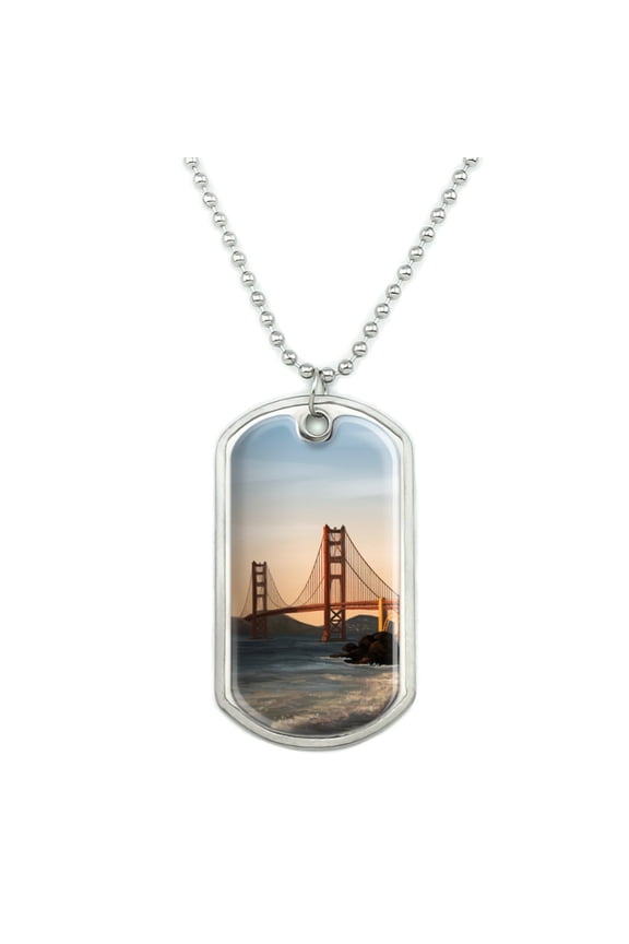 Golden Gate Bridge San Francisco Military Dog Tag Pendant Necklace with Chain
