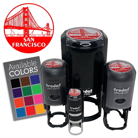 Golden Gate Bridge San Franciso California Landmark Destination Circle Self-Inking Rubber Stamp for Stamping Ink Stamper Crafting Planners - 1/2 Inch Mini - Black Ink