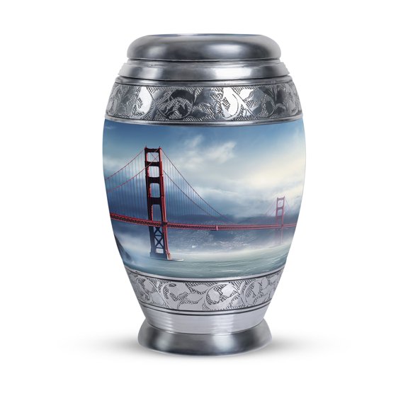 Golden Gate Bridge At Sky Cremation Urns For Adult Ashes Women - Urns For Human Ashes Adult Male Dad - Large Urn For Ashes - Burial Urns For Ashes - Adult Cremation Urns (Size 10inch)