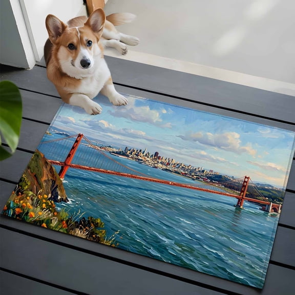 Golden Gate Bridge Small Area Rugs 2x3 San Francisco Coastal Entryway Rugs Washable Door Mat, Low-Profile Area Rugs Non Slip Floor Carpet for Living Room Bedroom Home Office