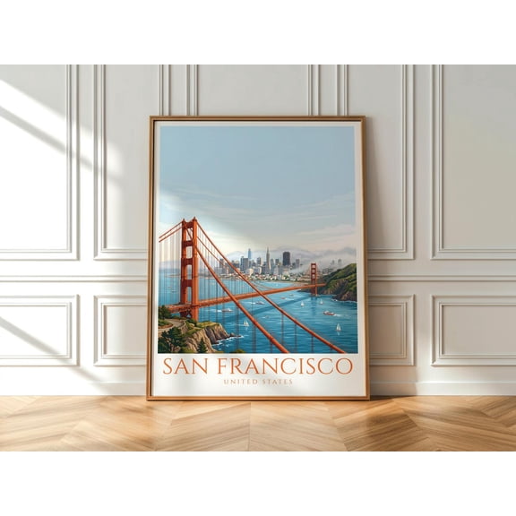 Golden Gate Bridge Sunset Print San Francisco Coastal Wall Art California Ocean View Decor Warm Travel Artwork, Unframed Paper Print