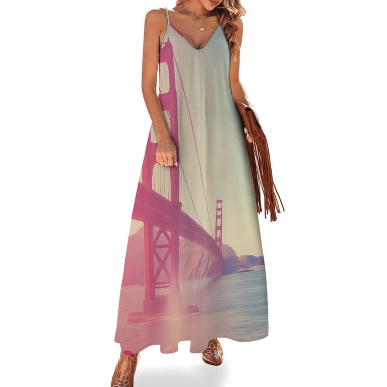 JHWJH25 Golden Gate Bridge Sunset Sleeveless Dress Women's Evening Dress Womans Clothing, Size: Medium