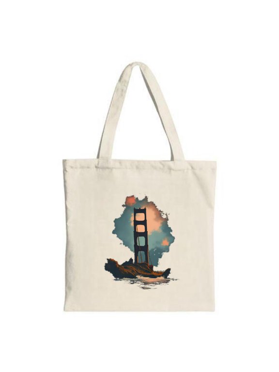 Golden Gate Bridge Tote Bag - Canvas Vibrant Sunset Sky Design Perfect for Shopping Travel & Parties Multifunctional & Reusable