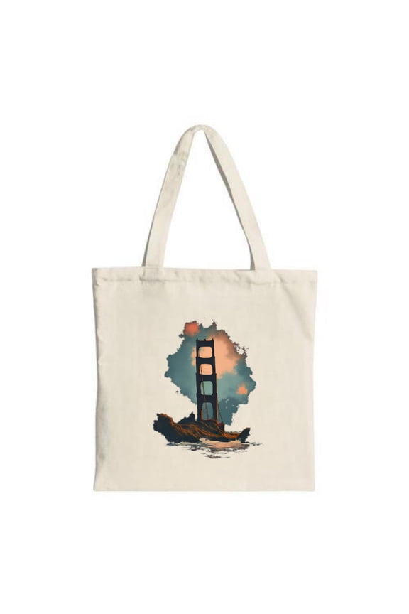 Golden Gate Bridge Tote Bag - Canvas Vibrant Sunset Sky Design Perfect for Shopping Travel & Parties Multifunctional & Reusable