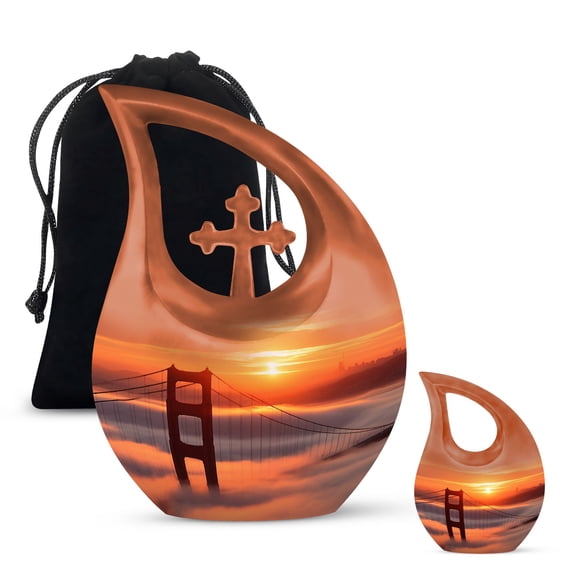 Golden Gate Bridge Urn - Ashes To Ashes Cremation - Urns For Human Ashes Adult Male & Female - Urn For Burial - Memorial Ashes Keepsake - Funeral Urn Ashes - Combo 1 Large & 1 Keepsake