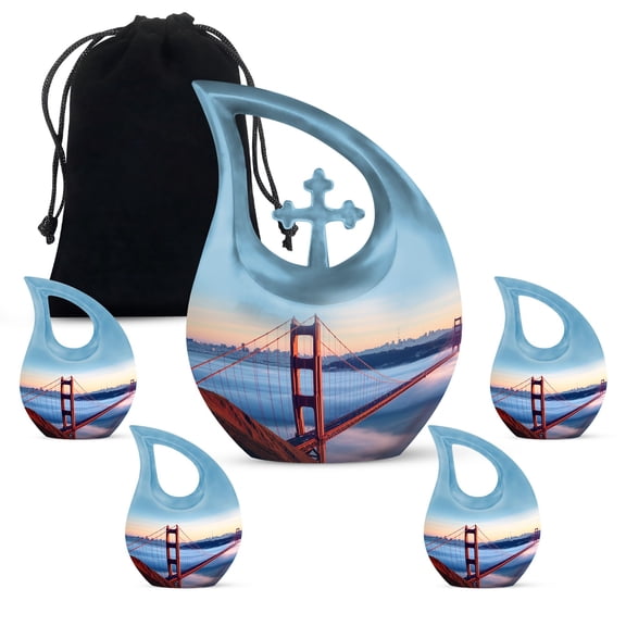 Golden Gate Bridge Urn - Burial Urns For Ashes - Cremation Urns For Ashes For Women & Men - Urns For Human Ashes - Adult Cremation Urn - Human Remains Urn - Combo 1 Large & 4 Keepsake
