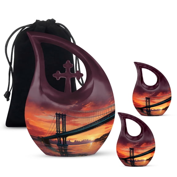 Golden Gate Bridge Urn - Cremation Urns For Human Ashes - Urns For Ashes Adult Female & Male - Decorative Urns - Keepsake Urns For Human Ashes - Burial Urns - Combo 1 Large & 2 Keepsake