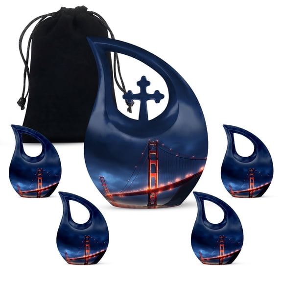 Golden Gate Bridge Urn - Funeral Urns For Adult Ashes Men - Urns For Ashes Adult Female & Male - Urns For Ashes - Funeral Urns For Ashes - Human Remain Urns - Combo 1 Large & 4 Keepsake