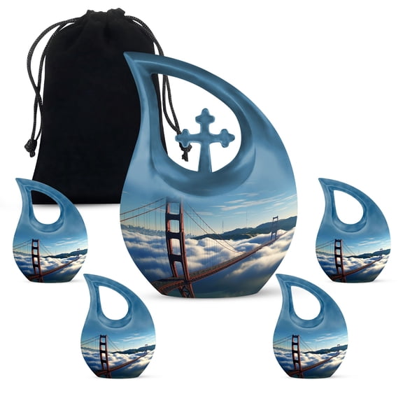 Golden Gate Bridge Urn - Keepsake For Human Ashes - Cremation Urns For Ashes For Men & Women - Urns Human Ashes - Urn For Ashes Adult - Urns For The Ashes - Combo 1 Large & 4 Keepsake