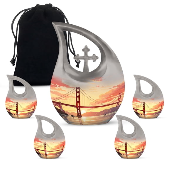 Golden Gate Bridge Urn - Keepsake Urns For Ashes Small - Urns For Human Ashes For Mother & Father - Miniature Urns For Ashes - Burial Urns For Human Ashes - - Combo 1 Large & 4 Keepsake