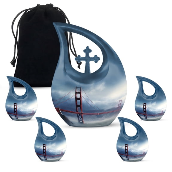 Golden Gate Bridge Urn - Large Decorative Urn - Urn For Moms Ashes & Dad - Memorial Urns For Human Ashes - Human Remain Urns - Cremation Urns For Adult Ashes - Combo 1 Large & 4 Keepsake