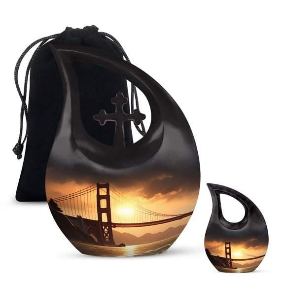 Golden Gate Bridge Urn - Large Urn For Human Ashes - Urn For Human Ashes Adult Female & Male - Memorial Urns For Ashes - Funeral Urns For Ashes - Funeral Urns Adult - Combo 1 Large & 1 Keepsake