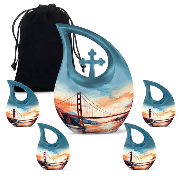 Golden Gate Bridge Urn - Urns For Cremation Ashes - Urn For Human Ashes Adult Men &women - Urns For Ashes - Adult Cremation Urns - Funeral Ashes Container - Combo 1 Large & 4 Keepsake