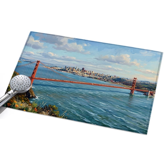 Golden Gate Bridge Washable Area Rug 2 x 3 ft San Francisco Coastal, Soft Non Slip Rugs Stain Repellent Indoor Felt Carpet for Living Dining Room Bedroom Home Office