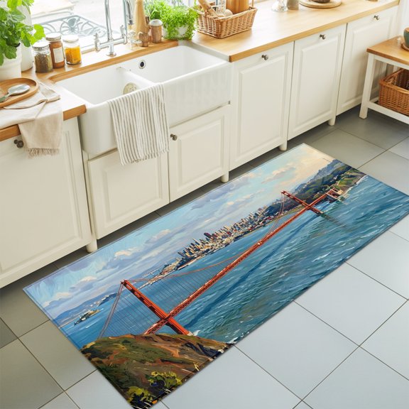 Golden Gate Bridge Washable Runner Rugs 2'x6', San Francisco Coastal Washable Runner Rug Non-Slip Sturdy Edge Binding Carpet for Bedside Hallway Runner Kitchen Galley