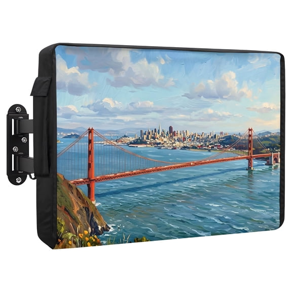 Golden Gate Bridge Waterproof Outdoor TV Cover, San Francisco Coastal Outside Weatherproof TV Enclosures for 80 to 85 Inch LCD Television Shield Flat Screen Protectors